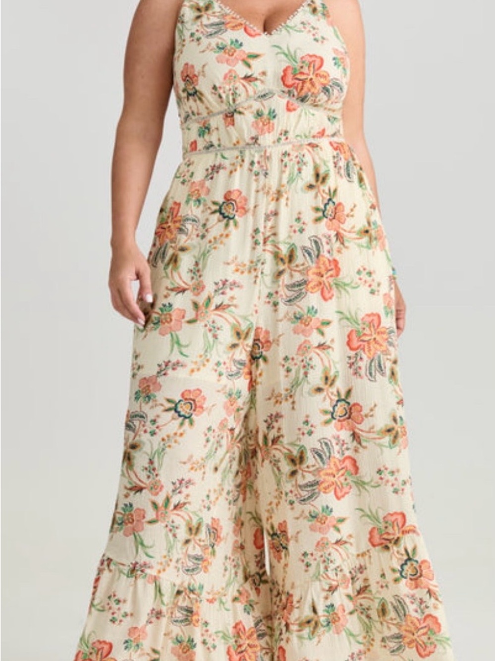 Floral Lace Trim Cinched-Waist Jumpsuit - Picture 3 of 6